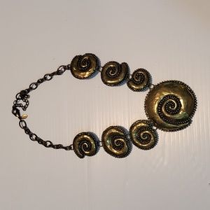 CHICO’S Statement brass medallions lobster class extender necklace